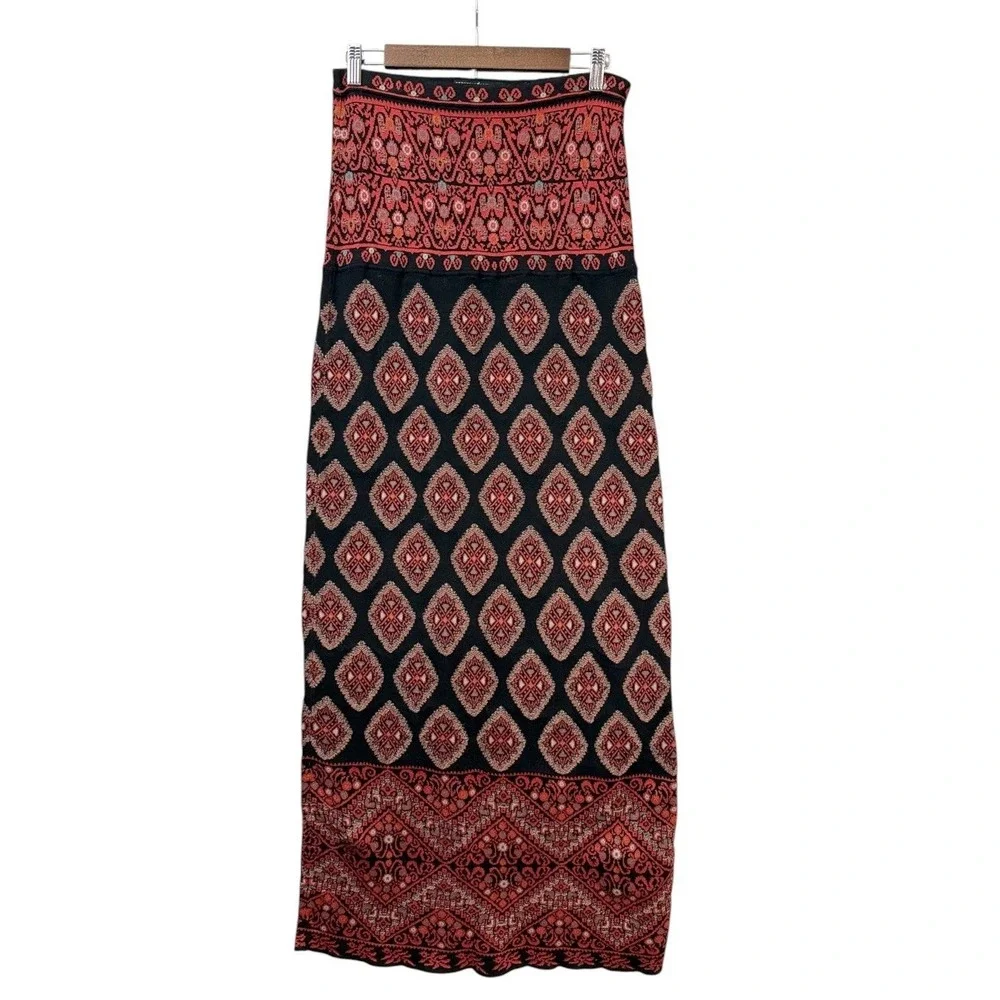 Peruvian Connection Maxi Skirt M Black Kilim Brasov Pima Cotton Geometric Boho